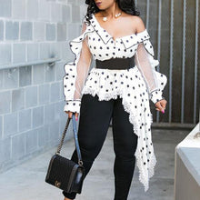 Load image into Gallery viewer, Off Shoulder Blouse Top Ruffle Floral Lace Long Sleeve Sexy Ladies Tops WomenAsymmetrical blouse autumn celebrity party tops
